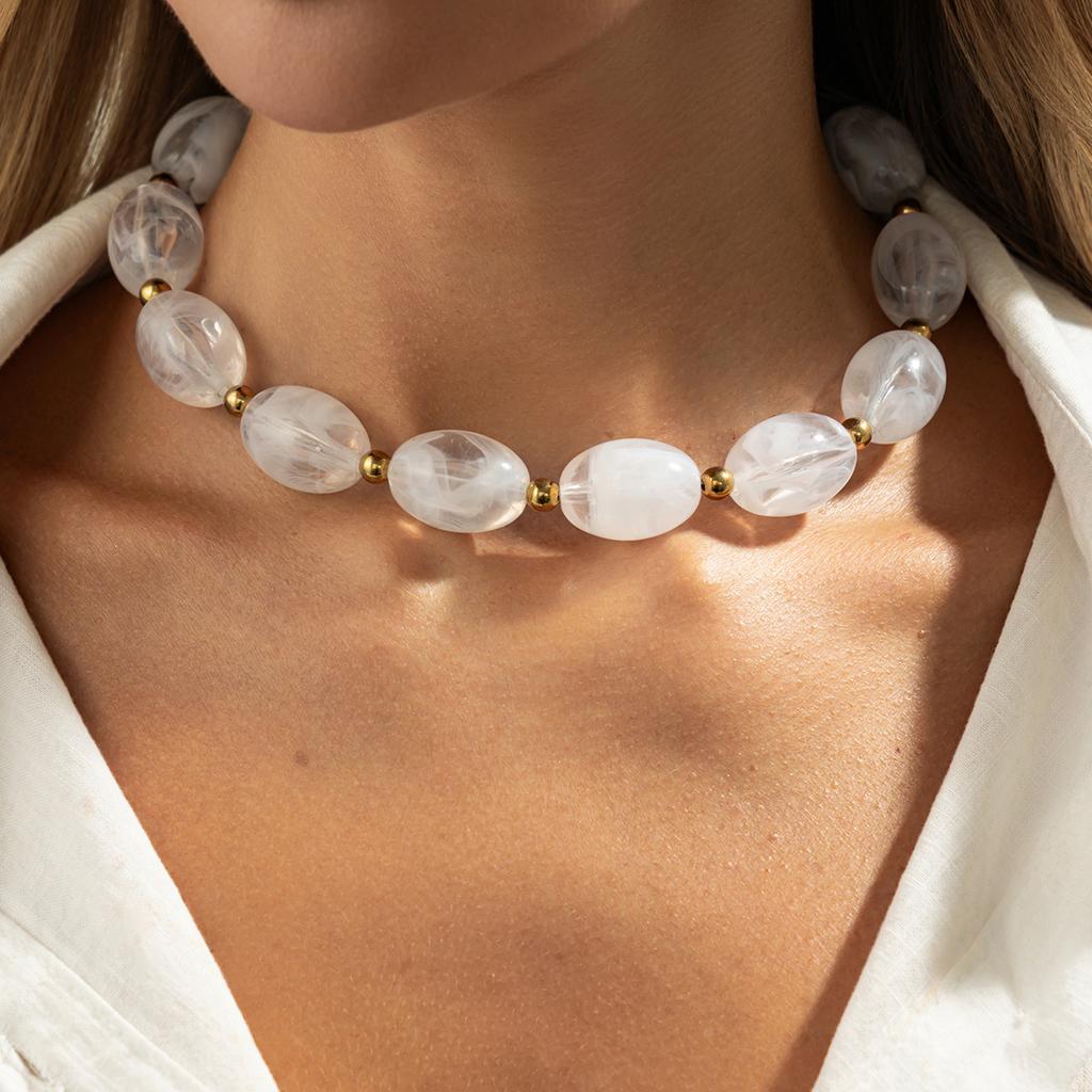 Vintage Resin Beads Choker Necklace for Women Jewelry Party Gift