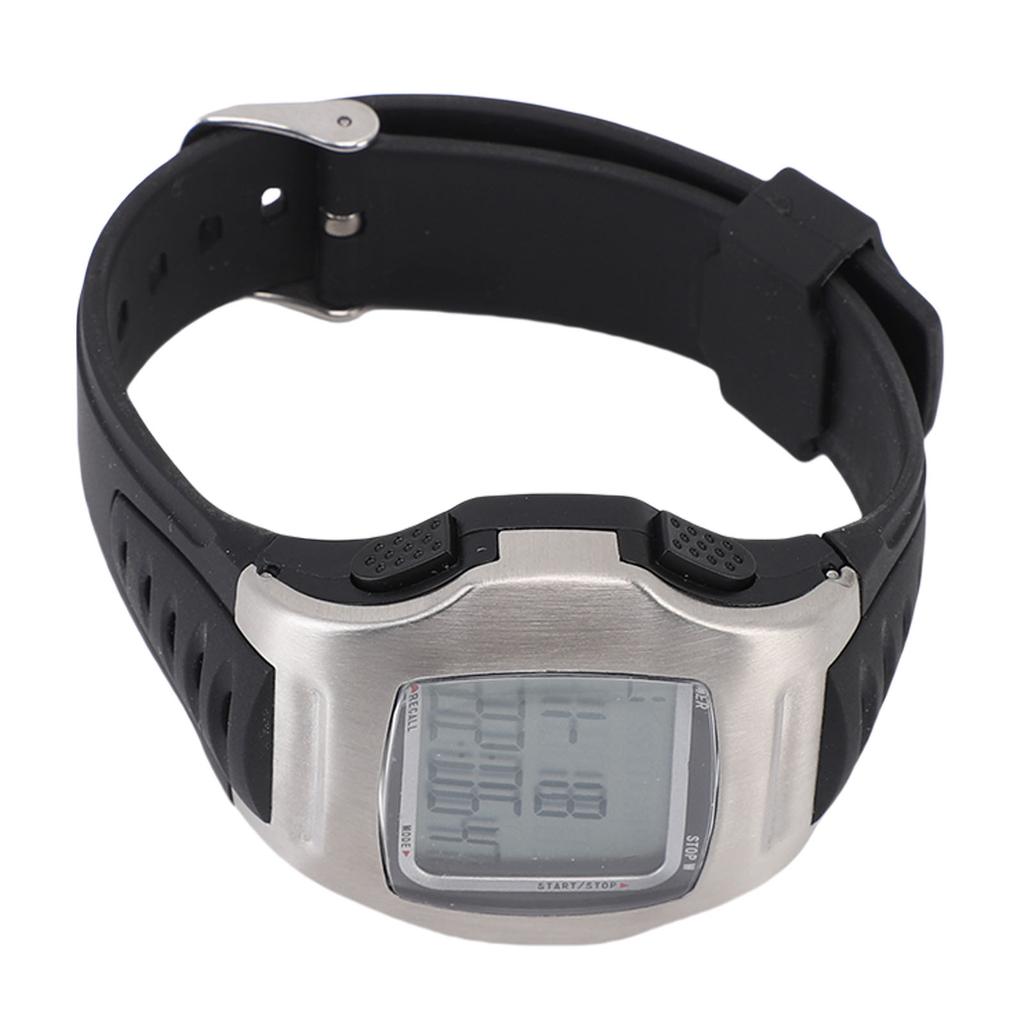 Soccer Game Referee Watch Digital Sports Wrist Watch Stopwatch Timer Alarm Stainless Steel Silver Case Black Rubber