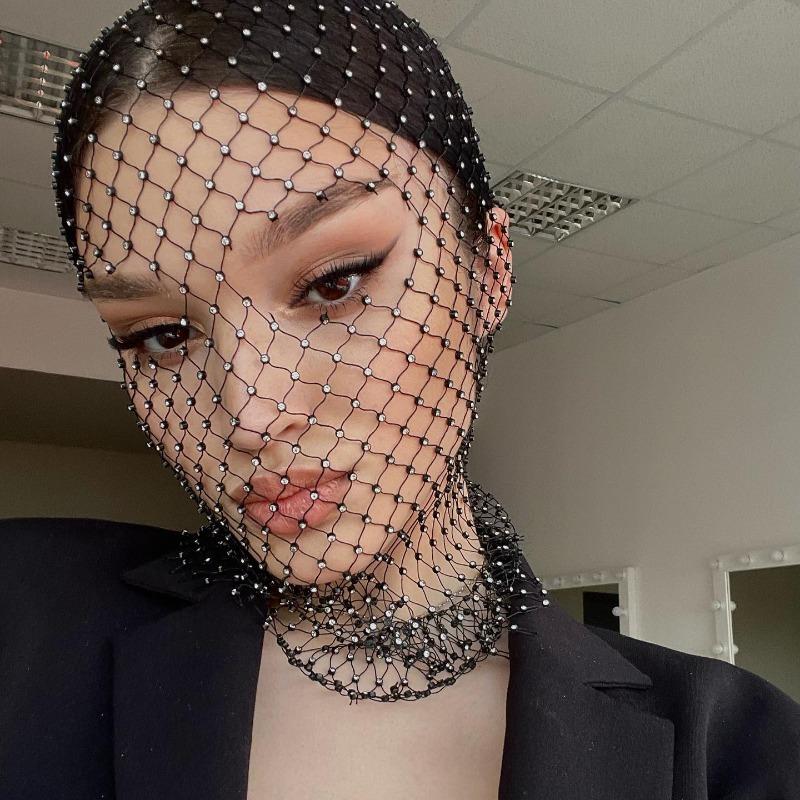 Meier Accessorize with a rhinestone elastic mesh headband - holiday carnival sparkling diamond face mask