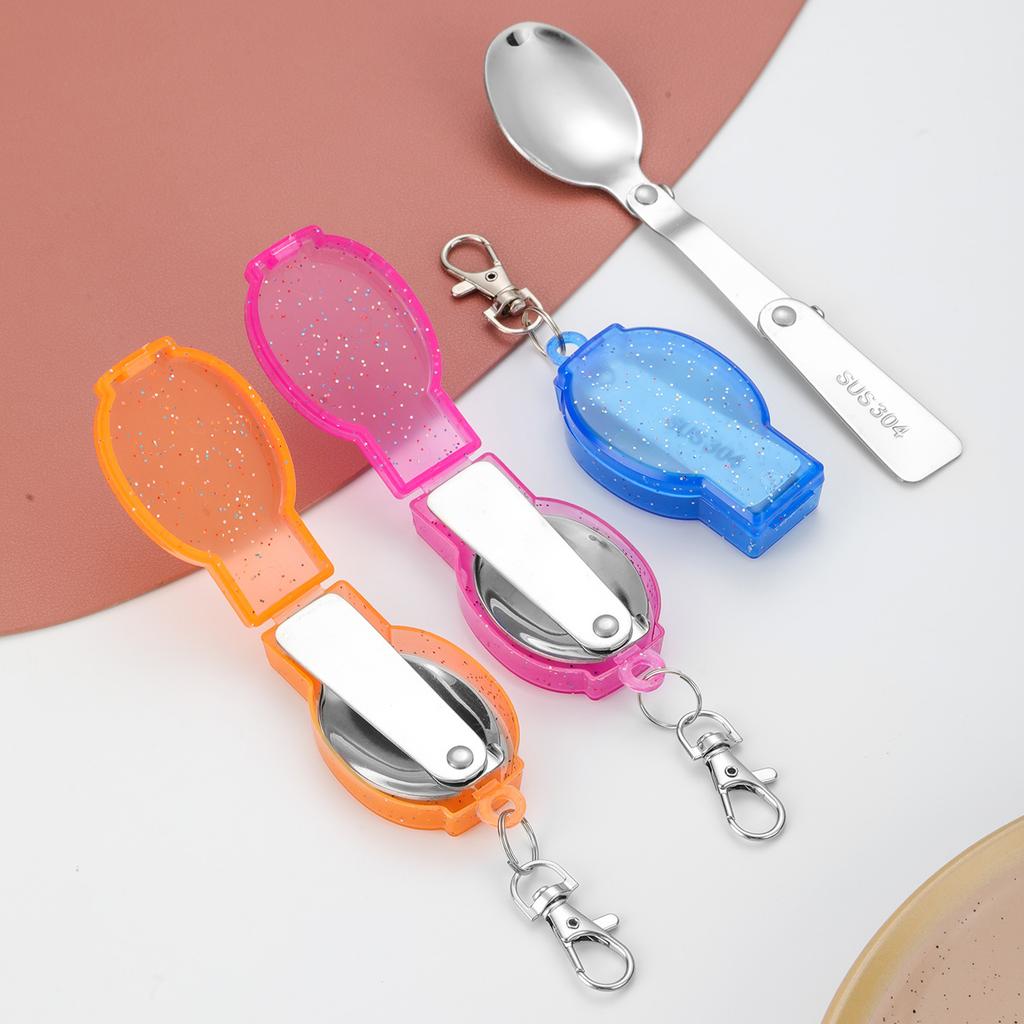 304 Stainless Steel Folding Spoon - Portable Outdoor Travel Utensil with Carabiner for Hiking and Backpacking