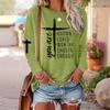 Cross Letter Printed Long Sleeved T-shirts for Women's Casual Multi-color Top