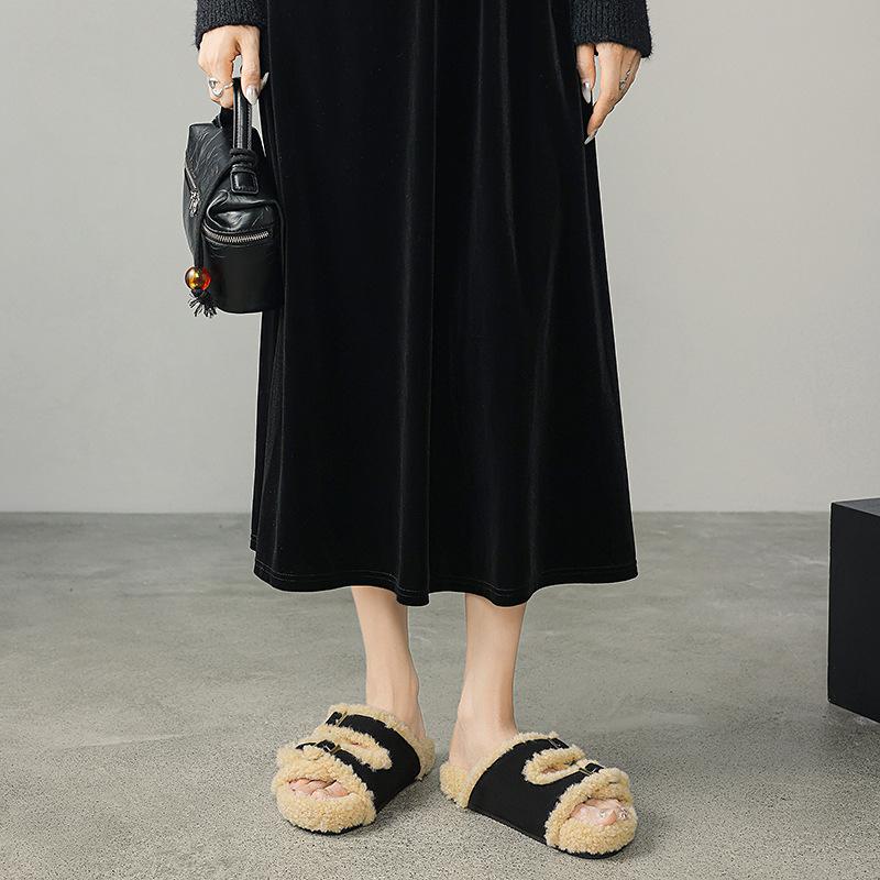 

Mao Mao shoes Boken shoes one-word slippers women s outer wear 2025 autumn and winter home new casual belt buckle cool slippers 41 чёрный