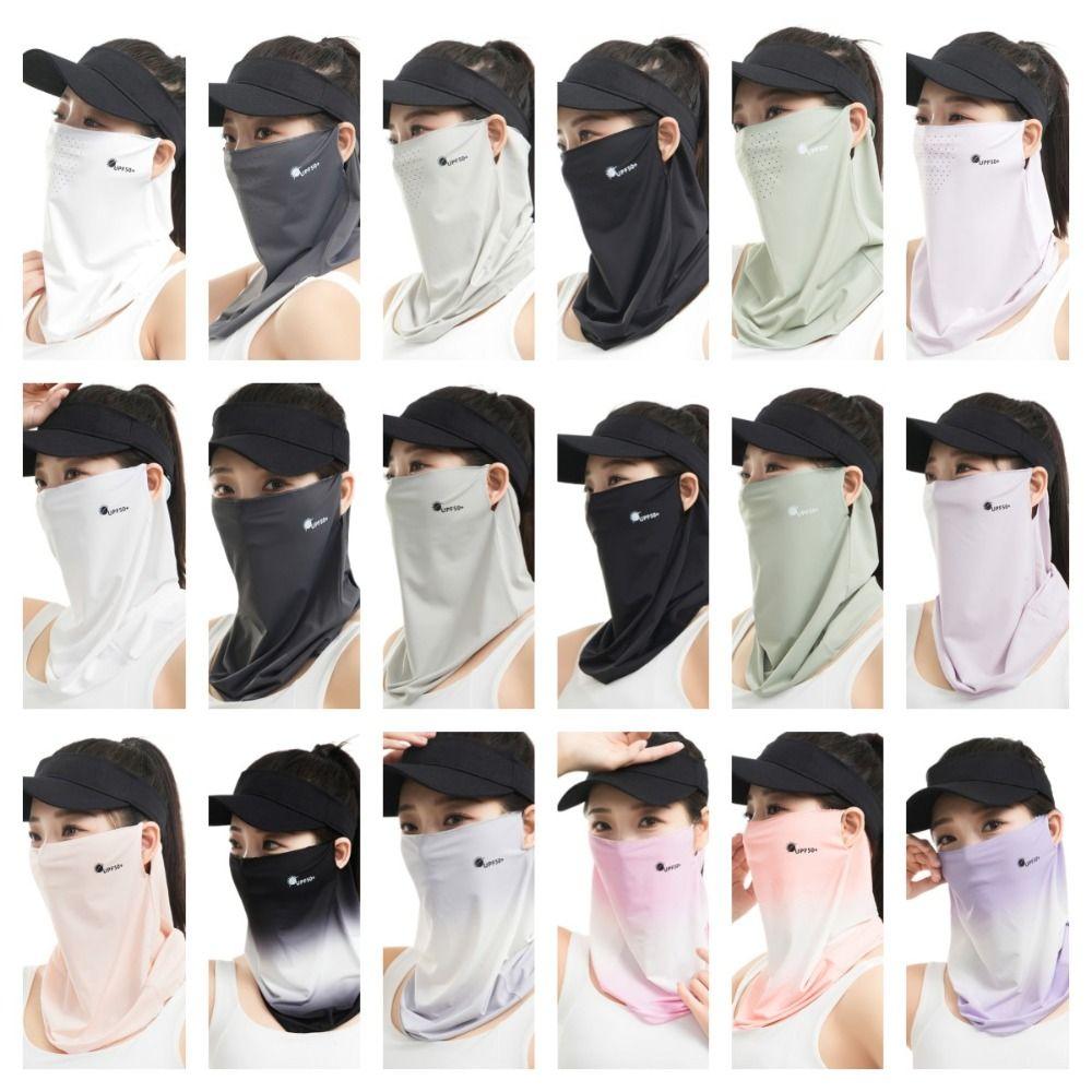 Letter Sunscreen Face Veil Breathable Neckline Face Cover Thin Summer Ice Silk Face Mask  Driving