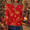 Haut Décontracté T-shirt Femme Imprimé Noël Col en V Boutonné Manches Trois-Quarts
