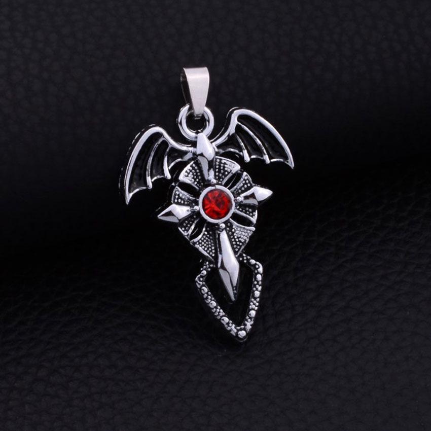 Summer Devil Wings Cross Diamond-Inlaid Men s Pendant Necklace: Trendy European & American Fashion Accessory