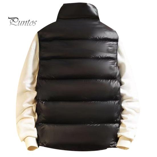 Men Thermal Vest Coat Stand Collar Sleeveless Zipper Closure Waistcoat with Pockets Design Golden Letter Print Vest Coat