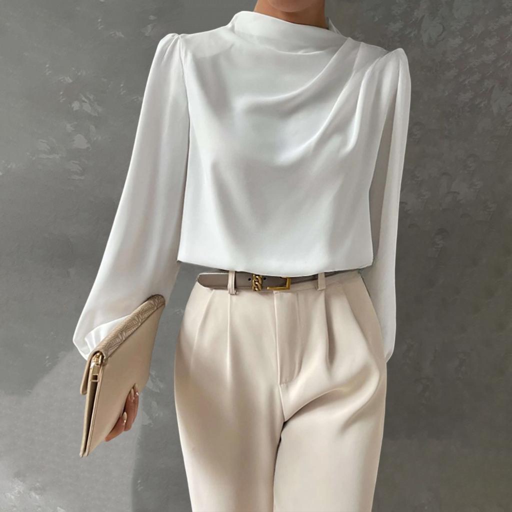Women's Color Satin Elegant Long Sleeve Blouse