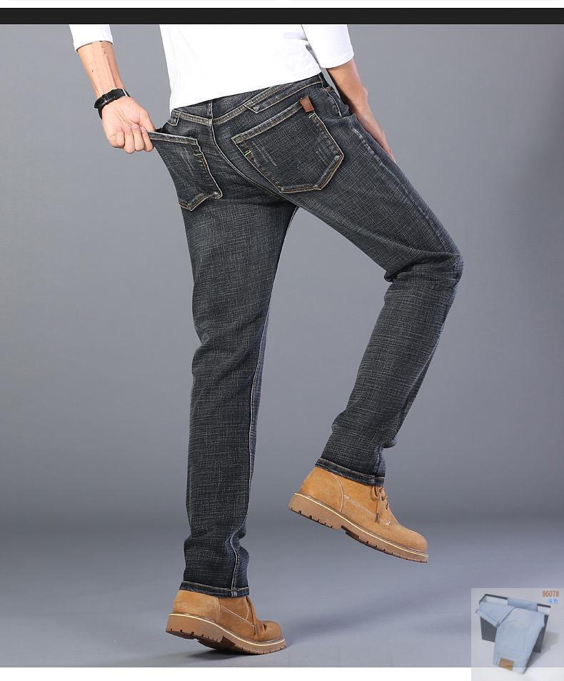 Spring & Fall Men's Straight Slim Fit Stretch Washed Business Jeans