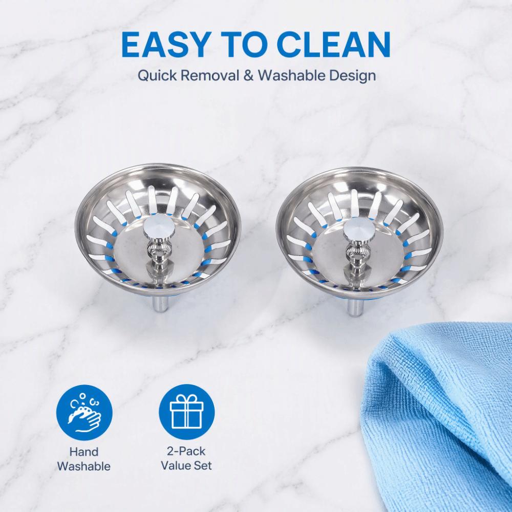 2 Pack 304 Stainless Steel Sink Filter Stopper Anti Clog Drain Plug Basket  Standard Drain