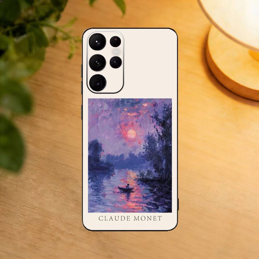 Claude Monet Ins Fishion Phone Case For Samsung S25,24,23,22,30,21,10,9,Ultra,Plus,Lite Soft Black Case