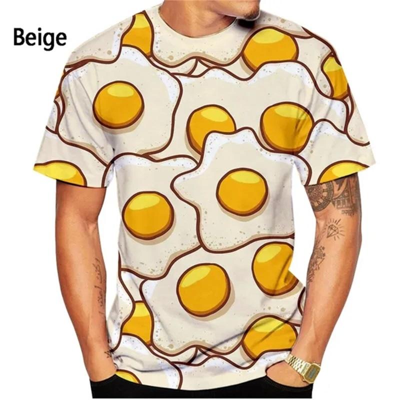 Fashion 3D Printing Fried Eggs Graphic T-Shirts Short Sleeves Round Neck Plus Size Streetwear Men's T-shirts