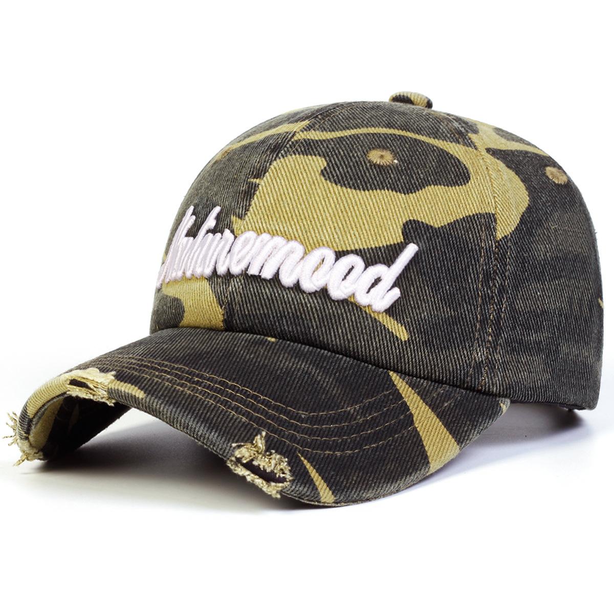 Unisex Camo  Naturemood  Letter Embroidered Cap, Vintage Washed Distressed Design, Summer Streetwear Casual Sunscreen Hat зелёный