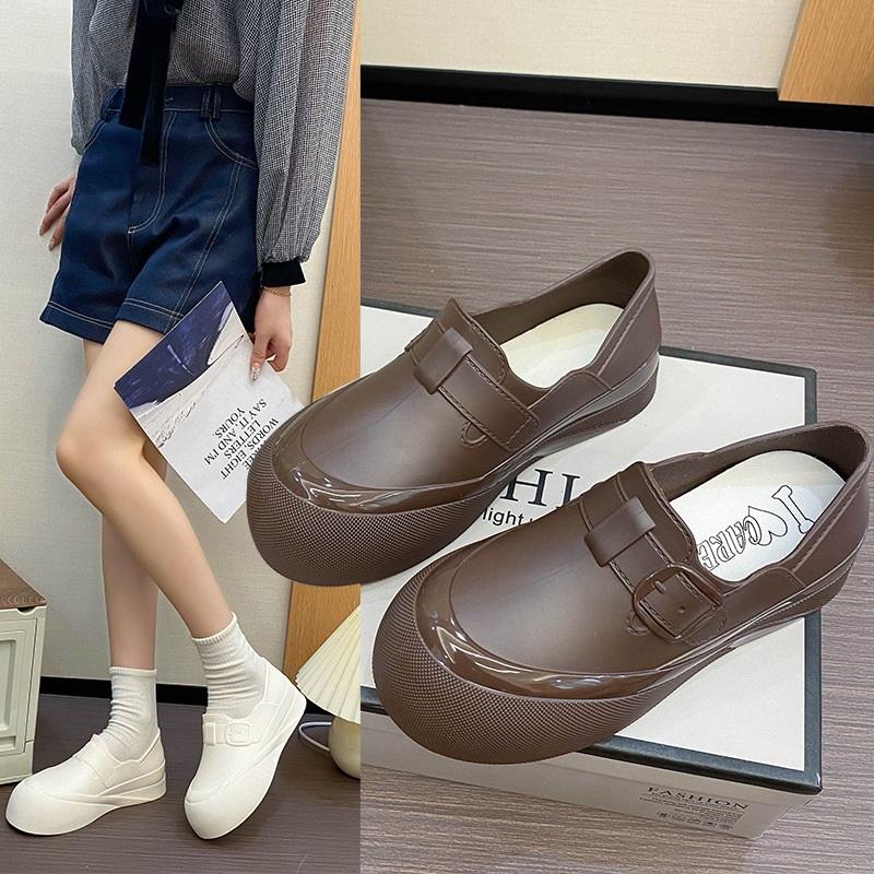 Female Fashion Outdoor Waterproof Anti Slip Thick Soled Wear Resistant Short Tube Rain Shoes Rubber Shoes