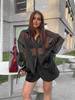 Black Mesh Turn-Down Collar Puff Sleeve Women's Shirt - 2025 New European & American Autumn Fashion