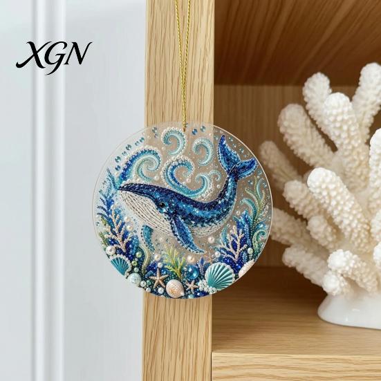 Durable Acrylic Coastal Decor Ocean Theme Pearl Art Hanging Ornament, 2D Flat Wall Sea Life Suncatcher, Beaded Pattern Window Decoration Souvenir