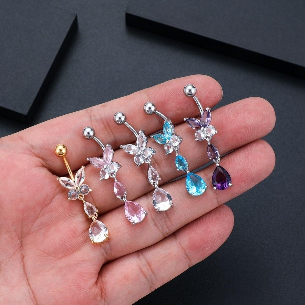 Stainless Steel Drop Navel Piercing Ring Zinc Zinc Alloy Dangled Navel Ring Butterfly Belly Button Ring  Club