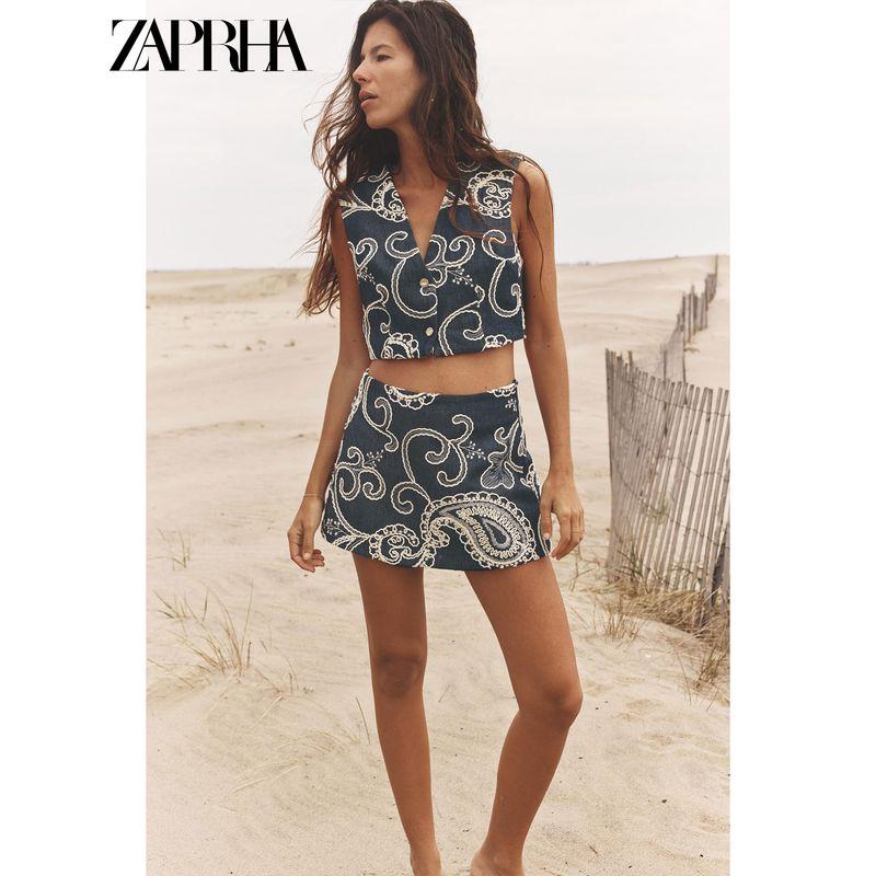 Zaprha 2025 Summer New Fashion French style Versatile Embroidery Design High Waist Culottes Shorts 3367921