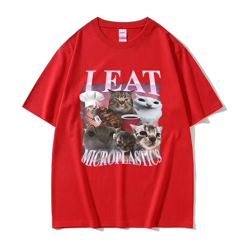 I Eat Microplastics Funny Cat Meme T Shirt Unisex Women Aesthetic Clothing Short Sleeve Tshirts Retro High Quality Cotton Tshirt