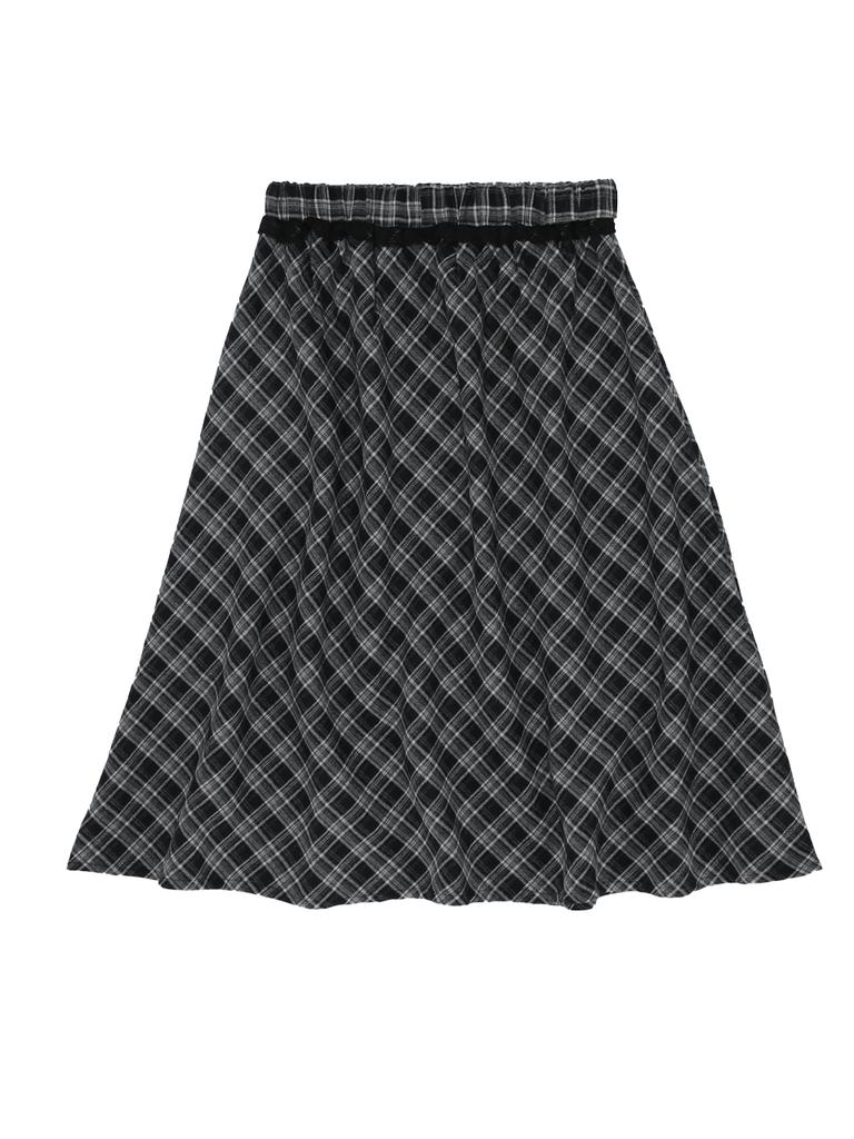Cecese String Check Midi Skirt Black