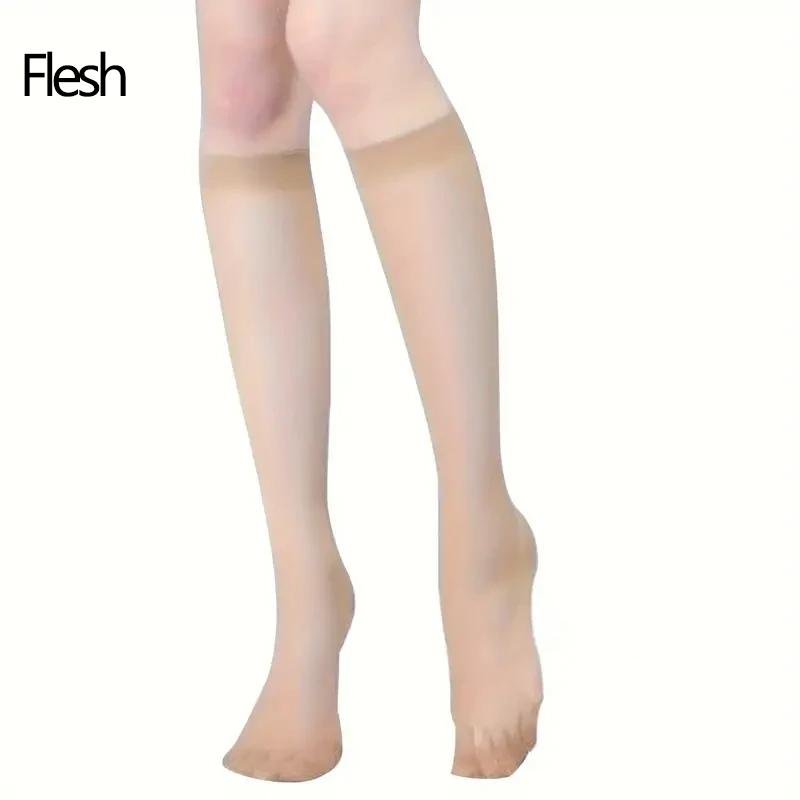 1/2/3/5/6Pairs Black/Flesh/Grey/Coffee Color Calf Socks,Semi Sheer All-match Knee High Socks,Women's Stockings & Hosiery
