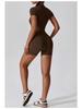 Women's Summer Zipper Short Sleeve Yoga Bodysuit Jumpsuit