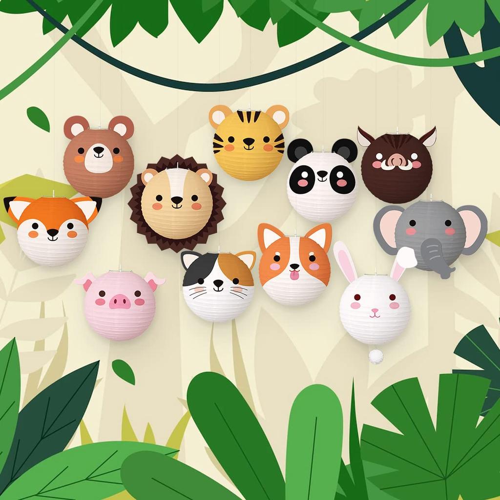 DUOLEIMI Animal Paper Lanterns, 10 Pieces, Cute Obon Paper Lanterns, DIY Obon Lanterns, Obon Decorations with LEDs and Handles, Perfect for Summer