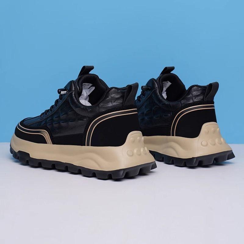 New Shoes, Leather Shoes, Men's Trendy Shoes, Thick-soled Breathable Leather Casual Shoes, Trendy and Fashionable Soft-soled Men's Sports Shoes