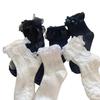 Lace Trim Bowknot Detail Ankle Socks 6 Pairs Thin Summer Middle Calf Socks for Japanese Styles Students Daily Wear