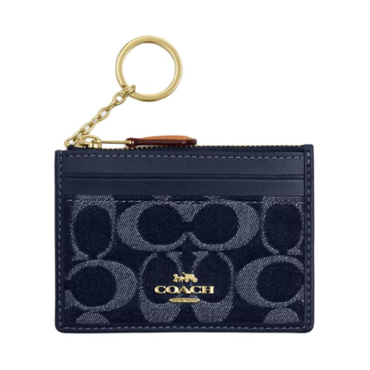 New COACH Fabric+Artificial Leather Card Holder Mini Unisex Denim Blue CZ464-IMXIA