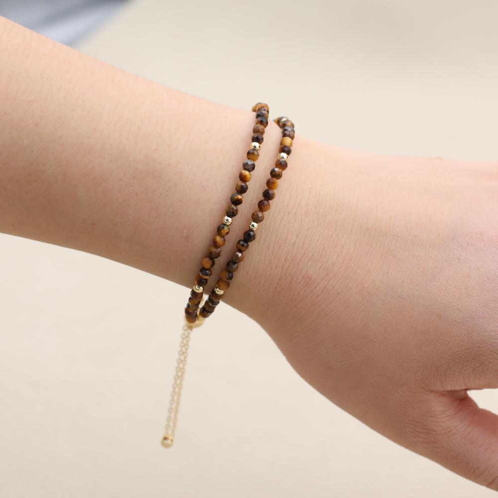 3MM Double Layered Tiger Eye Stone Beads Magnetic Charm Bracelets Elegant Bohemian Strand Bracelet Women Fashion Jewelry