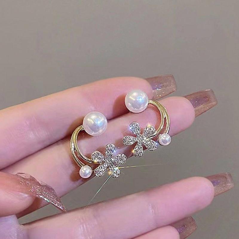 Topshiny Tulip-Shaped Earrings for Women, Unique Design, French Style Flower with High-End Cat's Eye Stone & Faux Pearl Decoration Valentines