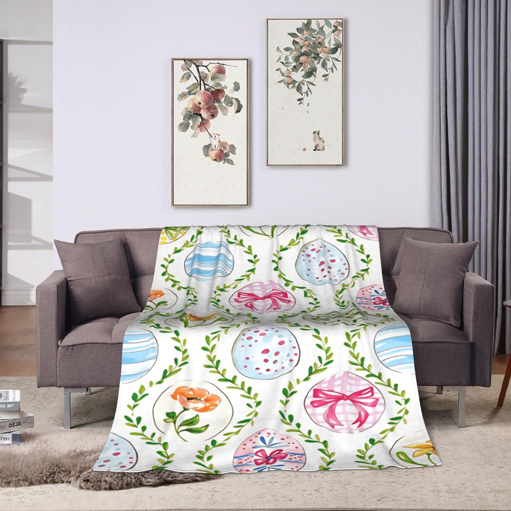 Easter Egg Bedding Throws Soft Aesthetic Blanket  For Outdoor Plane Travel Flannel Bedspread Bed Cover