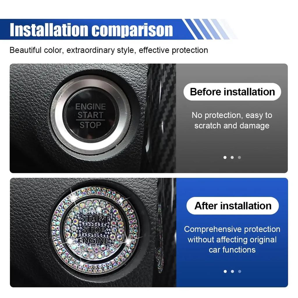Car Bling Crystal Rhinestone Engine Start Ring Decals, Car Push Start Button Cover Sticker, Sparkling Car Interior Accessories