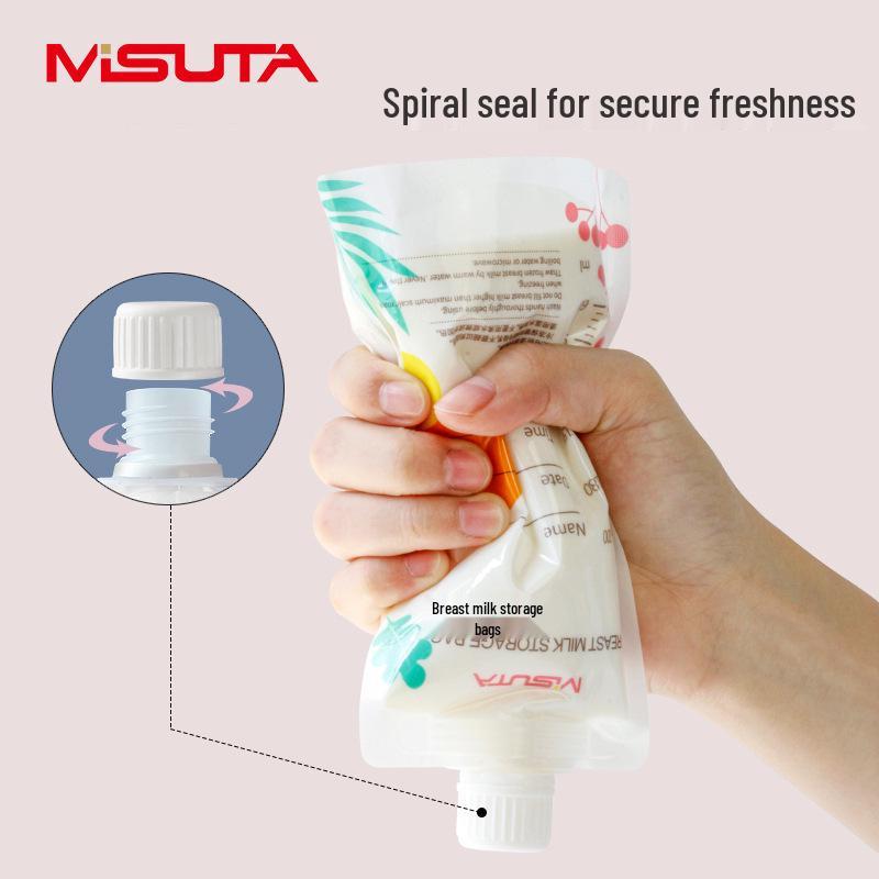 Misuota Stand-Up Double-Seal Breast Milk Storage Bags with Direct Pump Connection