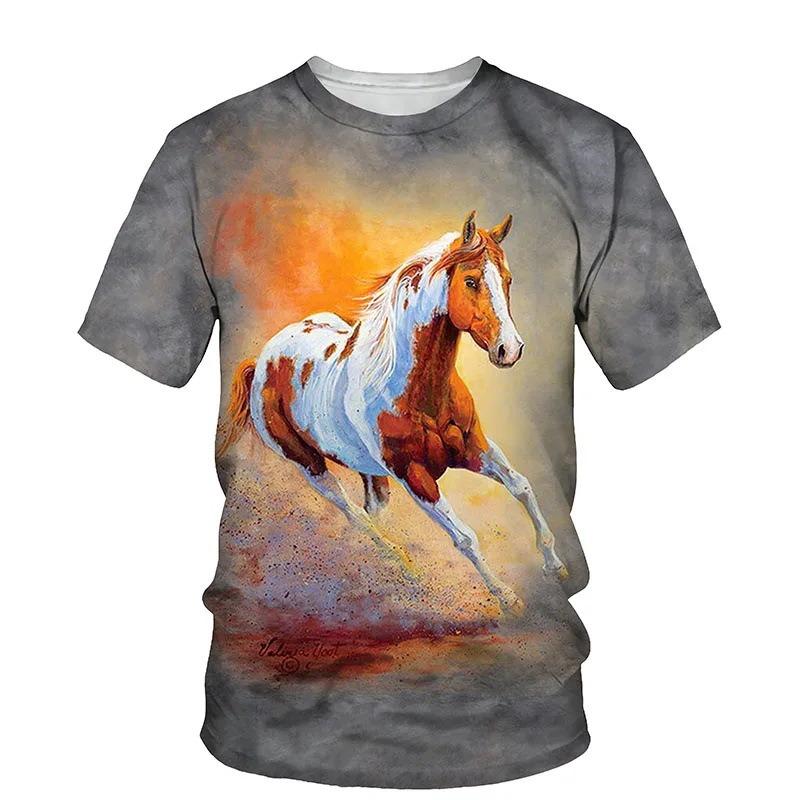 Men's Horse 3D Print T-shirt Short Sleeve Crew Neck Tee Men's Clothing Summer Outdoor Sportswear Casual T Shirts