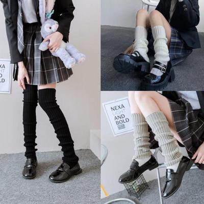 Y2K Herbst/Winter Gestrickte Woll-Overknee-Stulpen – Japanischer Trend College JK Stil