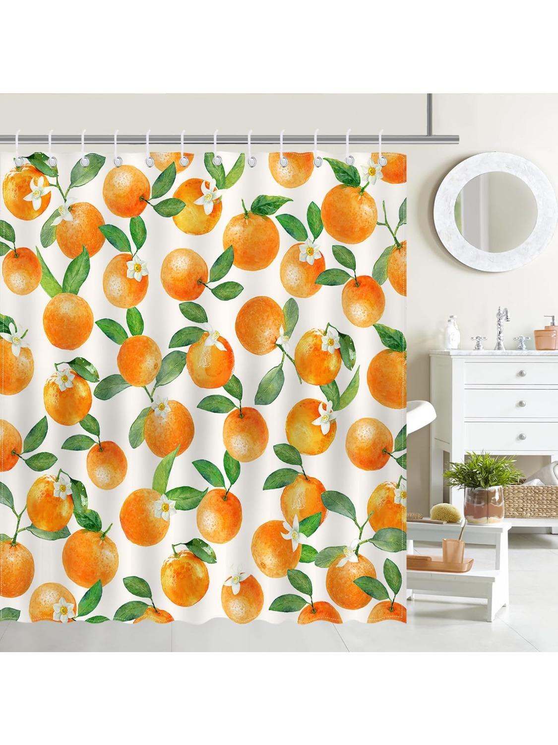 

Orange Shower Curtain Cute Fruits Bathroom Shower Curtain Orange Waterproof Fabric Shower Curtain Bathtub Decor with 90x180CM