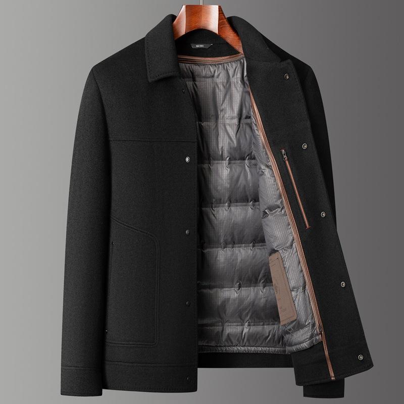 

Новое легкое роскошное пальто из утолщенной хлопковой шерсти, мужское шерстяное пальто с лацканами, осенне-зимний наряд для папы с утолщенной пуховой подкладкой 4XL