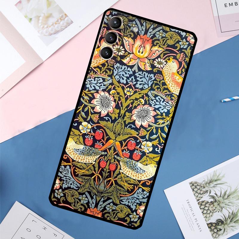 William Morris Strawberry Thief Case For Samsung Galaxy S22 S23 S24 Ultra S9 S10 Plus Note 10 20 Ultra S20 S21 FE Cover