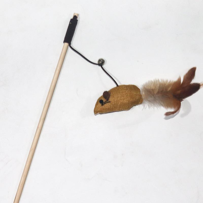 Cat Teasing Wand with Burlap, Feather, and Bell - Self-Entertainment Toy for Boredom Relief