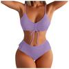 Women's High Waist Drawstring Split Bikini With Chest Pads Without Steel Bra Swimsuit