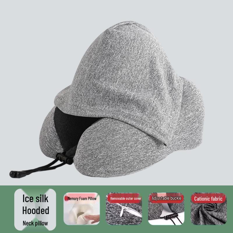 Memory Foam U-Shaped Neck Pillow: Travel, Nap & Office Support Hooded U-shaped Pillow