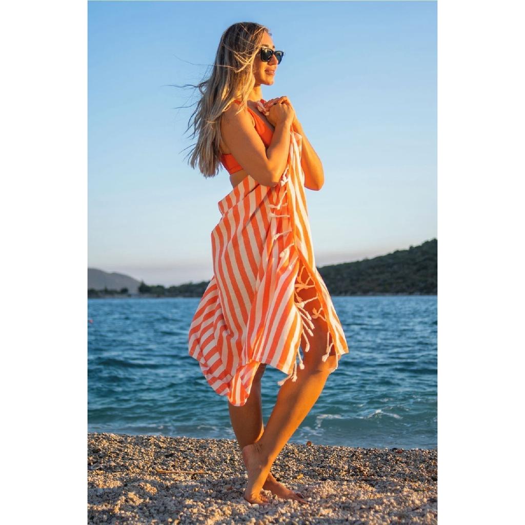 Organic Cotton Mare Peshtamal 90x180cm Tasseled Sand Beige