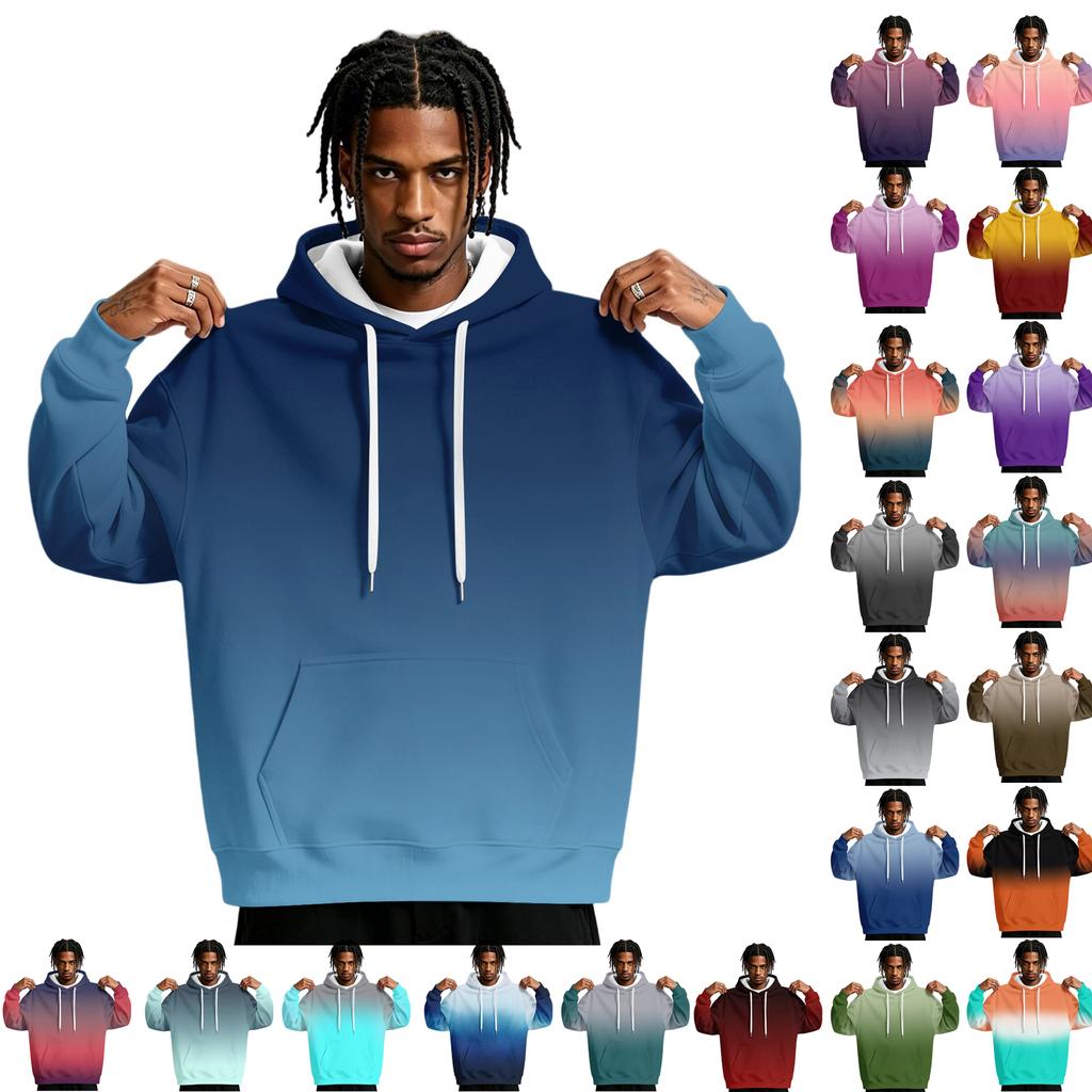 Men's Gradient Print Hoodie with Pocket, Casual Athletic Sweatshirt