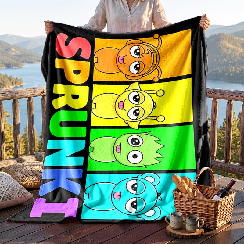 Warm Flannel Blanket Sprunki Pattern, Lightweight Comfortable Throw Blanket for Bed Sofa Use