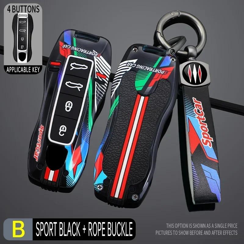 3 4 Bottons Racing Style Metal Car Key Case Fob Cover for Porsche Boxster Cayman Panamera Cayenne Macan 718 911 Taycan
