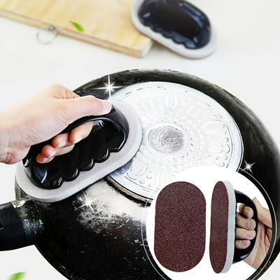 2 sztuki Profesjonalna Gąbka Szlifierska Diamentowa ze Szczotką i Rączką, Magiczna Ścierka Kuchenna do Usuwania Przypalonych Plam i Rdzy, Wytrzymała Podkładka Czyszcząca do Garnków