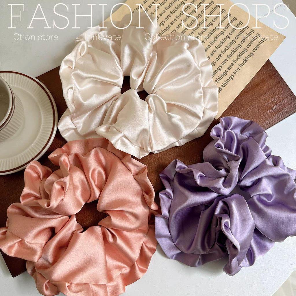 Oversized Korean Ballet-Style Satin Hair Tie with Ruffled Edges - Elegant and Fashionable Bun Accessory