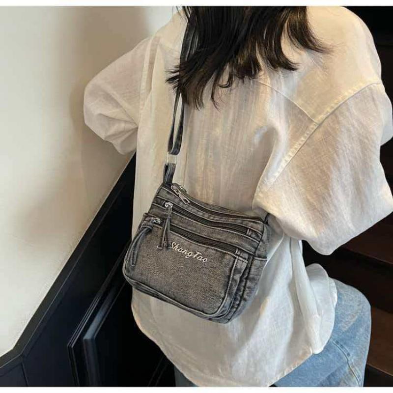 Литературная Джинсовая Ленивая Ретро Сумка Через Плечо Женская Американская Дорожная Для Поездок Атмосферная Маленькая 20x10x16 чёрный
