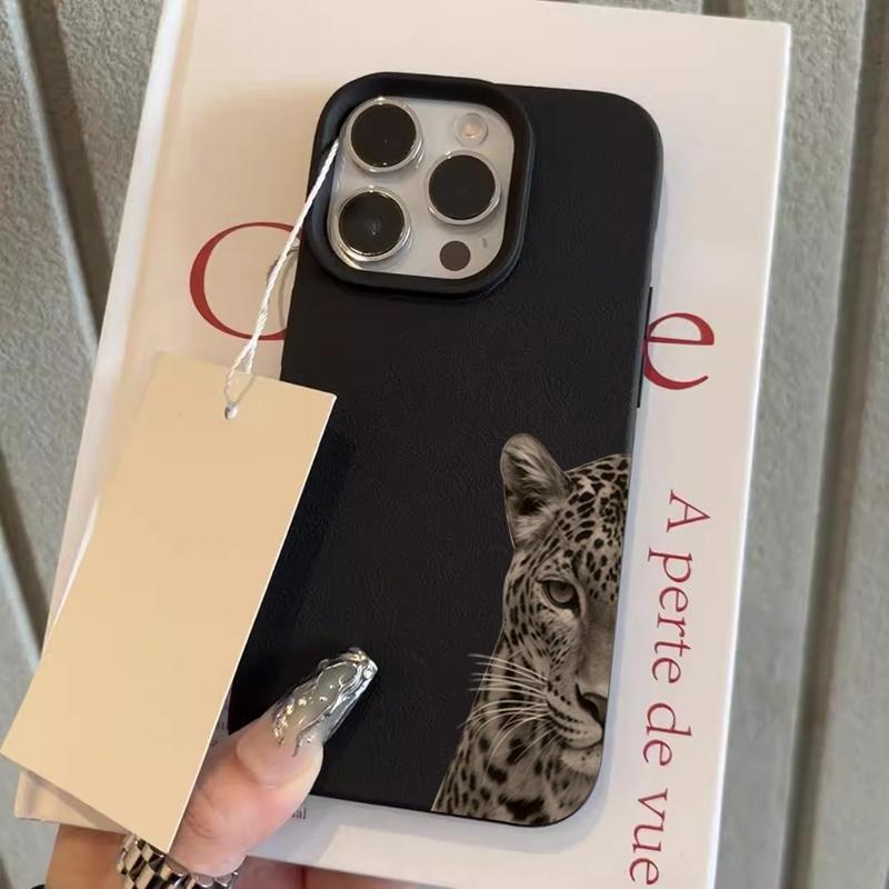 Schwarzes Leopardenmuster Lychee-Textur Handyhülle Für iPhone 17 Air 16 e 15 14 13 12 11 Pro Max Plus SE Weiche Hülle